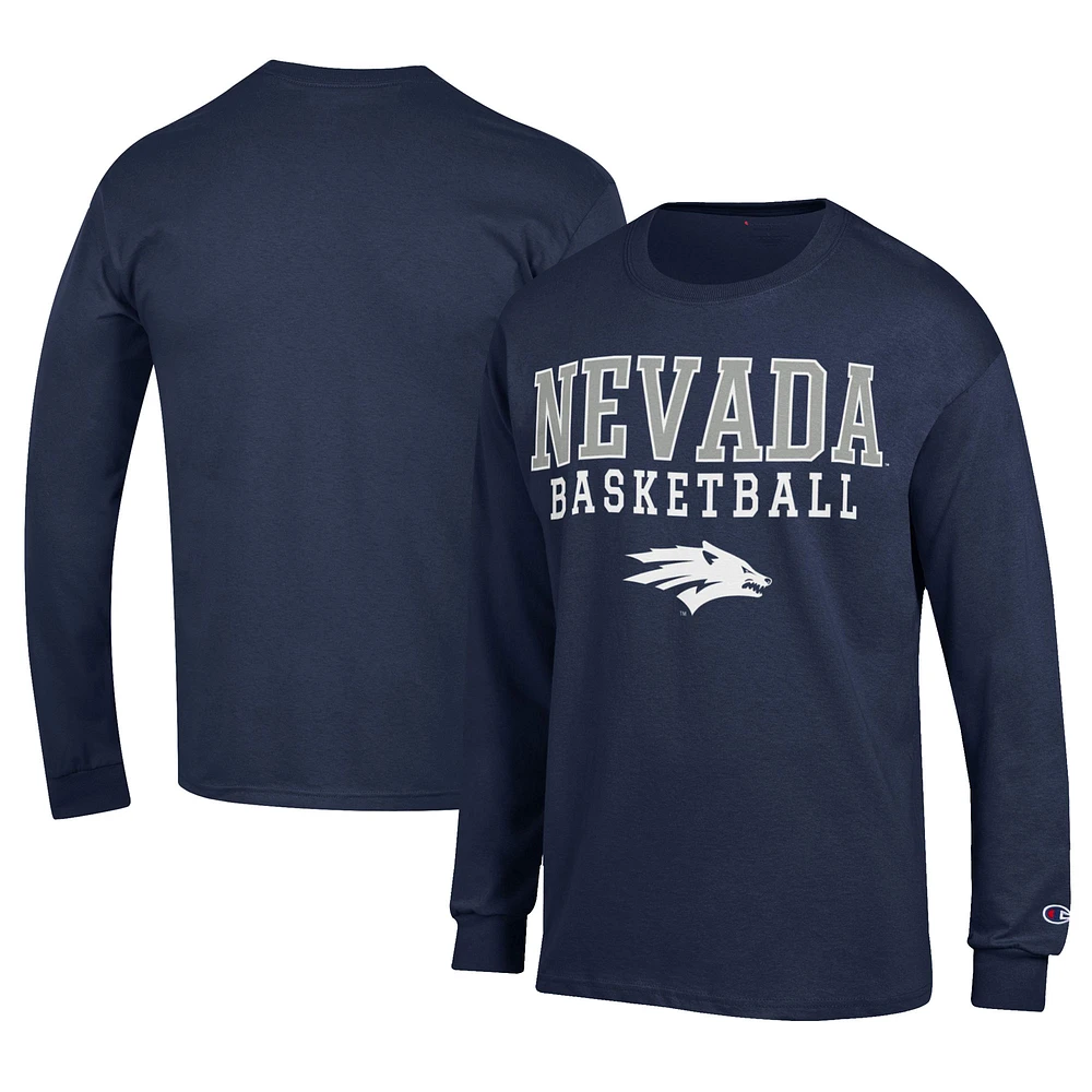 Men's Champion Navy Nevada Wolf Pack Icon Logo Basketball Jersey Long Sleeve T-Shirt