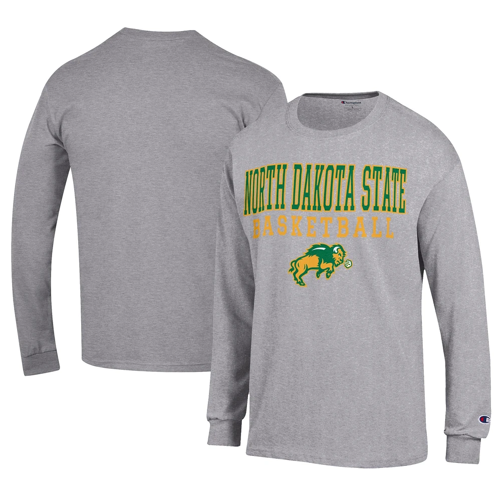 Men's Champion Gray NDSU Bison Icon Logo Basketball Jersey Long Sleeve T-Shirt