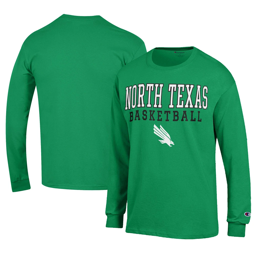 Men's Champion Kelly Green North Texas Mean Icon Logo Basketball Jersey Long Sleeve T-Shirt