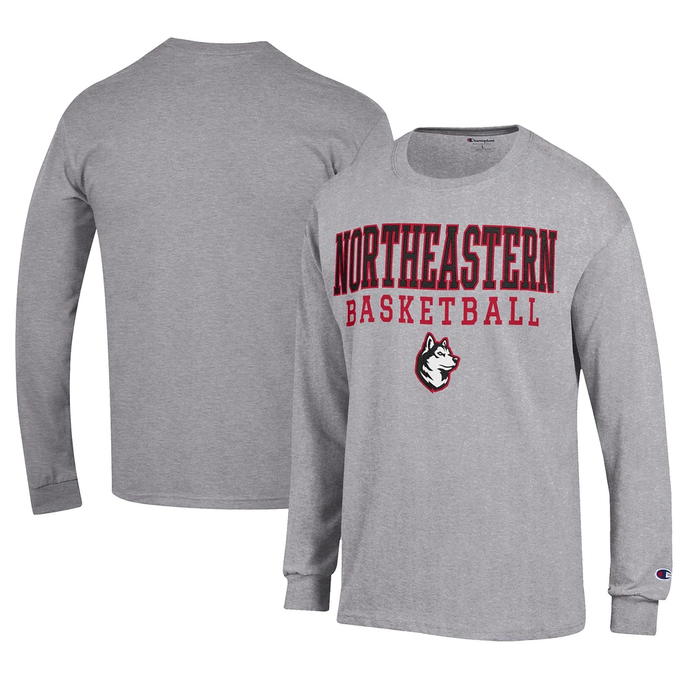 Men's Champion Gray Northeastern Huskies Icon Logo Basketball Jersey Long Sleeve T-Shirt