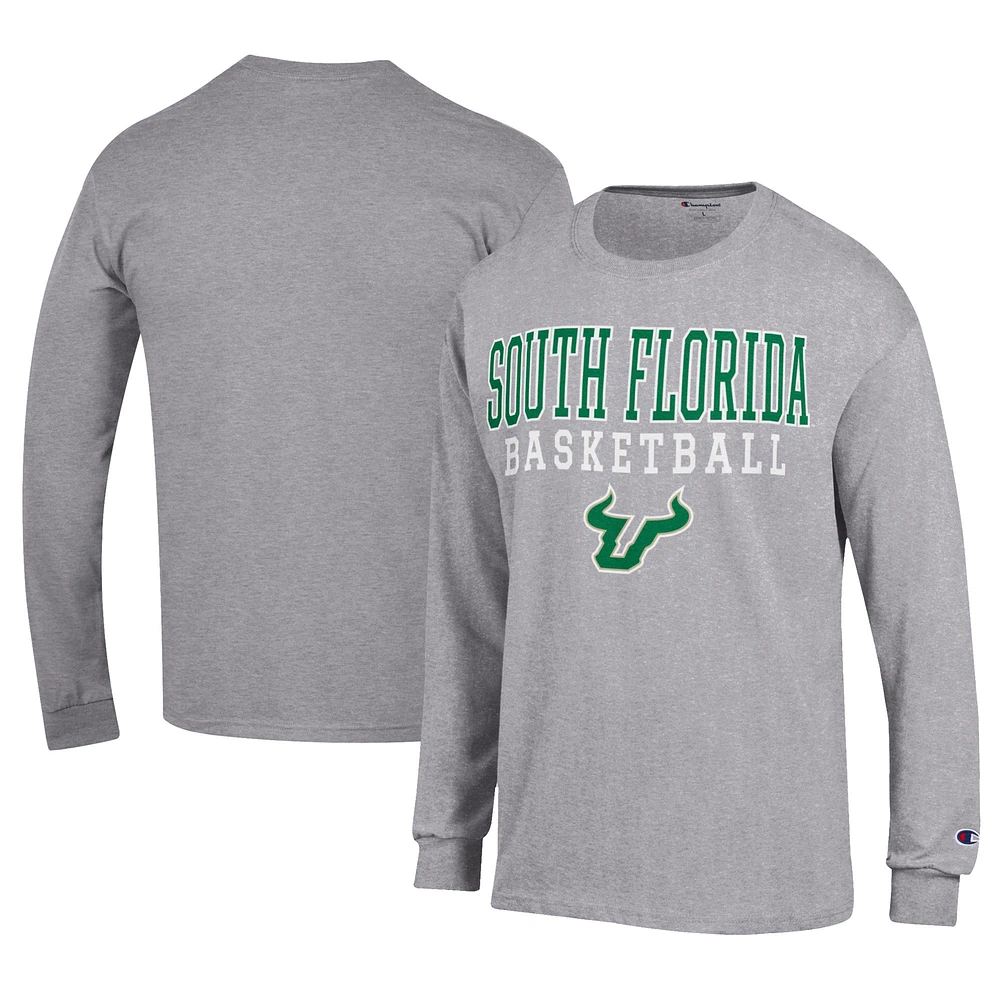 Men's Champion Gray South Florida Bulls Icon Logo Basketball Jersey Long Sleeve T-Shirt