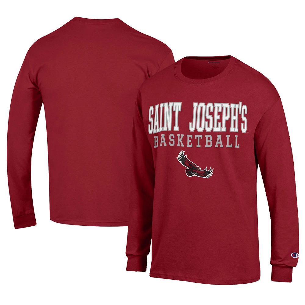 Men's Champion Cardinal Saint Joseph's Hawks Icon Logo Basketball Jersey Long Sleeve T-Shirt