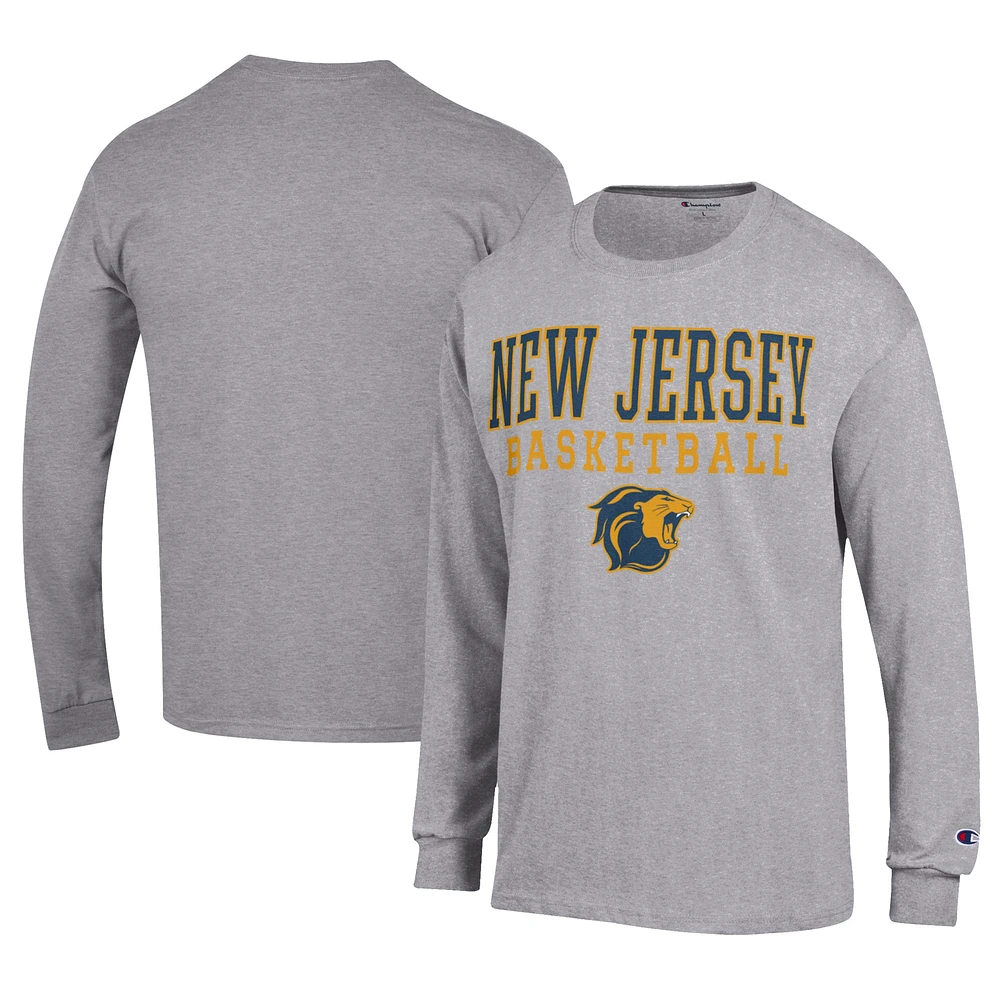 Men's Champion Gray College of New Jersey Lions Icon Logo Basketball Jersey Long Sleeve T-Shirt