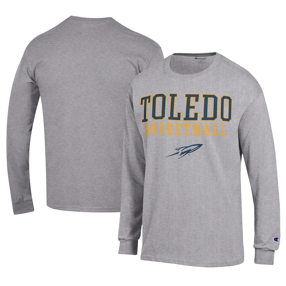 Men's Champion Gray Toledo Rockets Icon Logo Basketball Jersey Long Sleeve T-Shirt