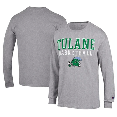 Men's Champion Gray Tulane Green Wave Icon Logo Basketball Jersey Long Sleeve T-Shirt