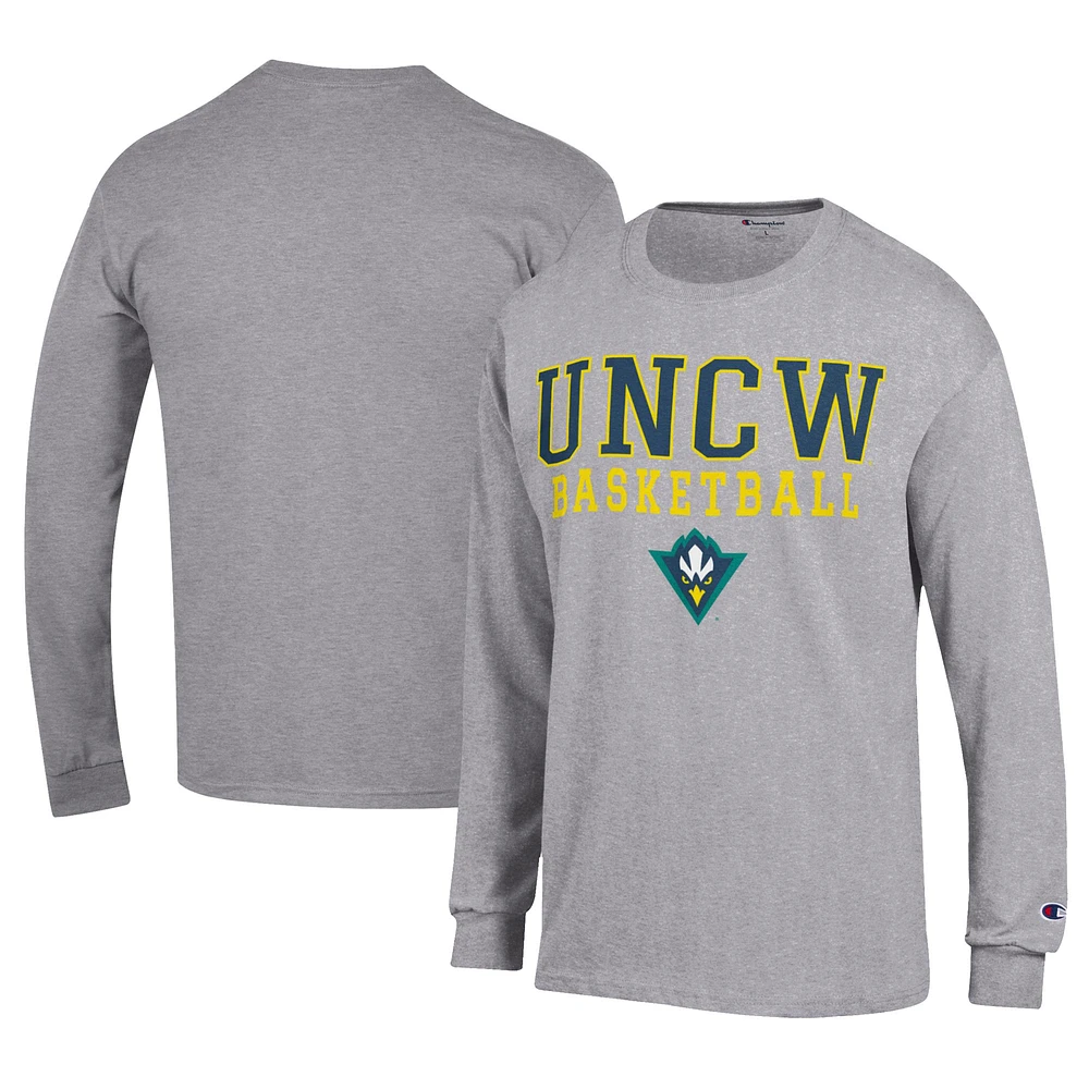 Men's Champion Gray UNC Wilmington Seahawks Icon Logo Basketball Jersey Long Sleeve T-Shirt