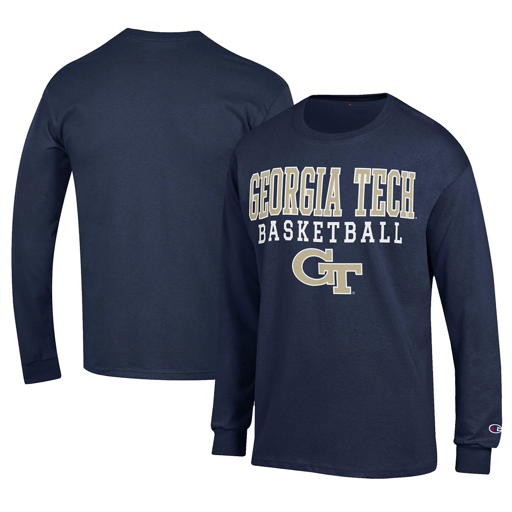 Men's Champion Navy Georgia Tech Yellow Jackets Icon Logo Basketball Jersey Long Sleeve T-Shirt