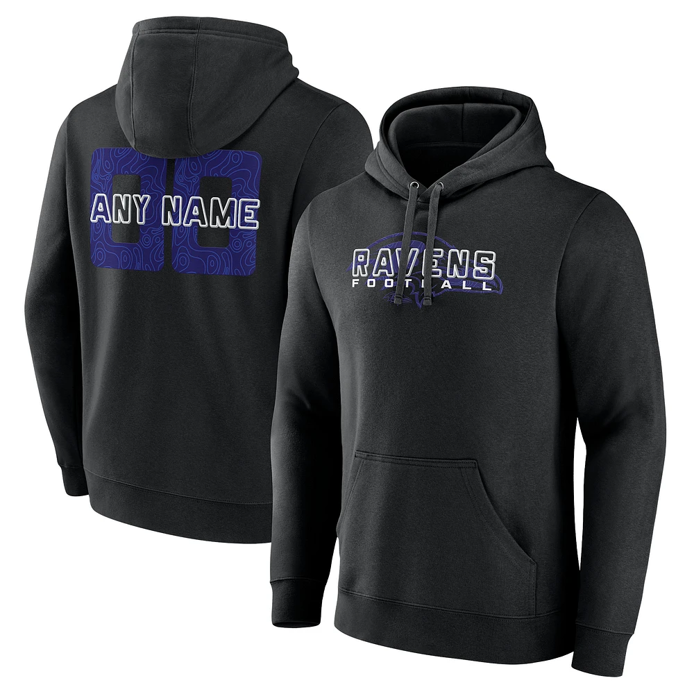 Men's Black Baltimore Ravens Stellar Personalized Name & Number Pullover Hoodie