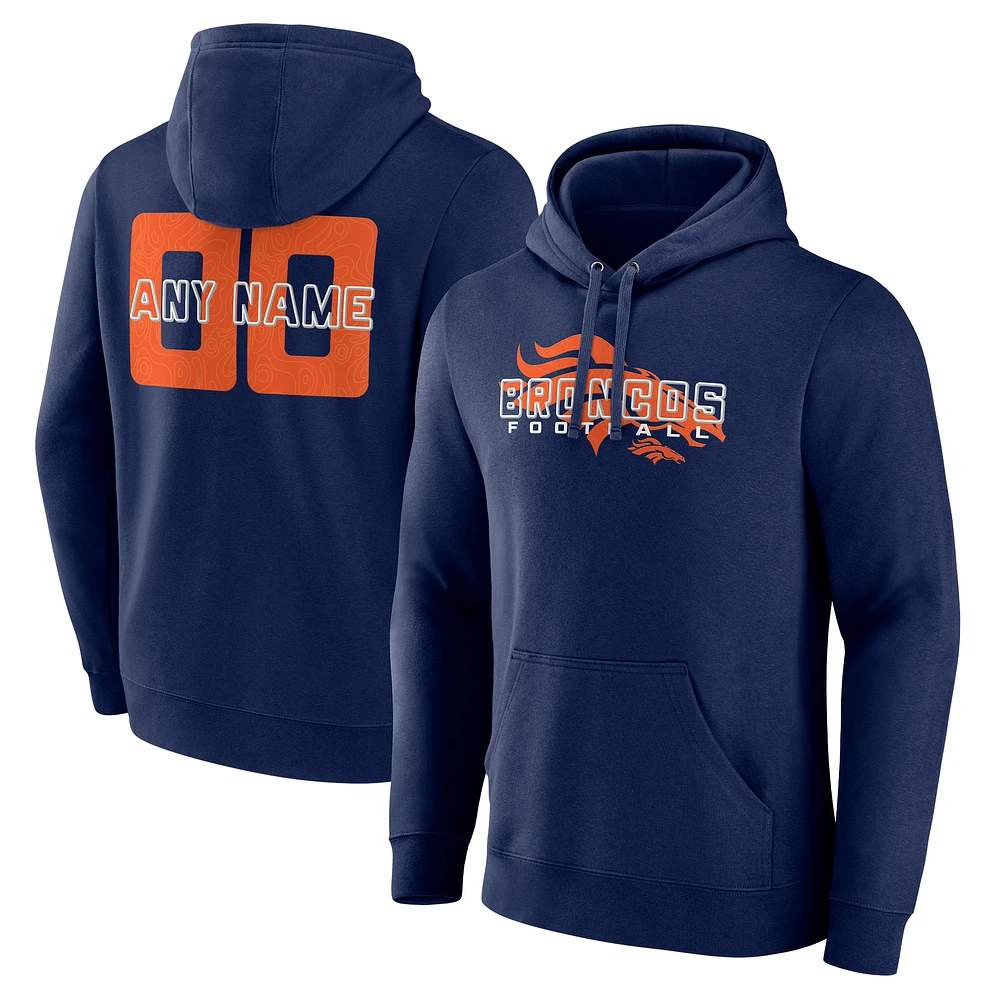 Men's Navy Denver Broncos Stellar Personalized Name & Number Pullover Hoodie