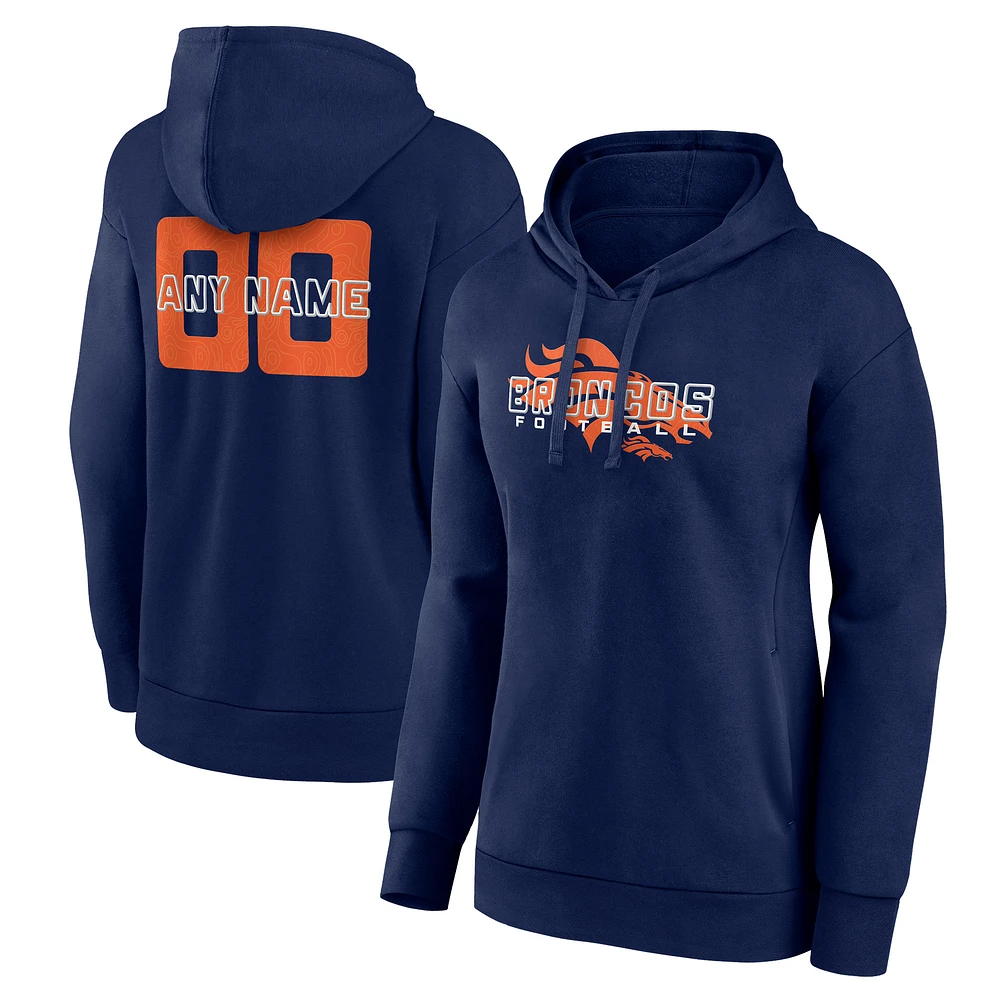 Women's Navy Denver Broncos Stellar Personalized Name & Number Pullover Hoodie