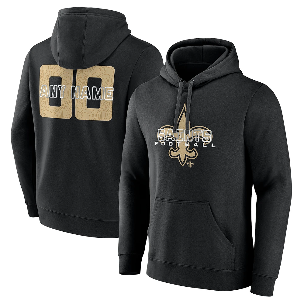 Men's Black New Orleans Saints Stellar Personalized Name & Number Pullover Hoodie