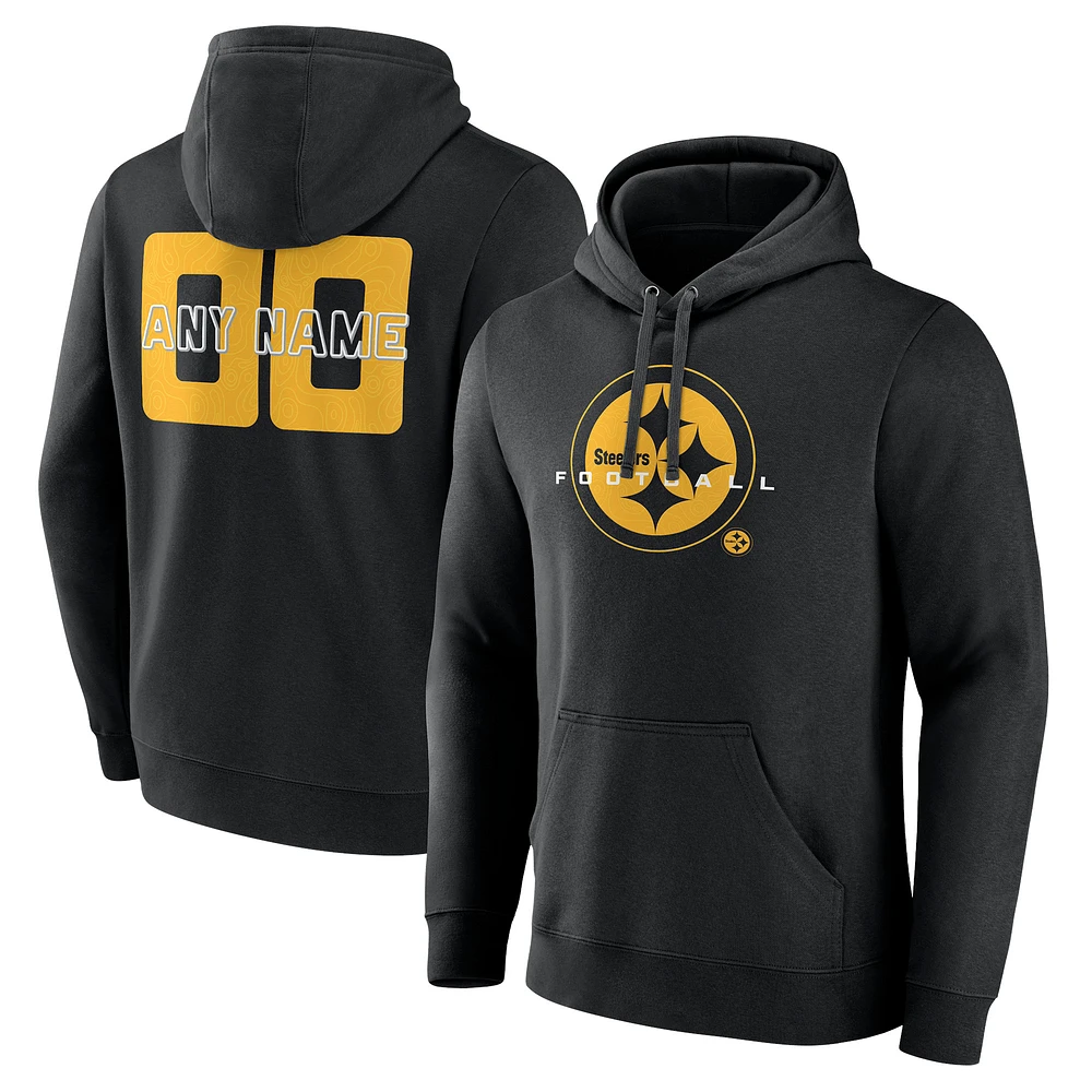 Men's Black Pittsburgh Steelers Stellar Personalized Name & Number Pullover Hoodie