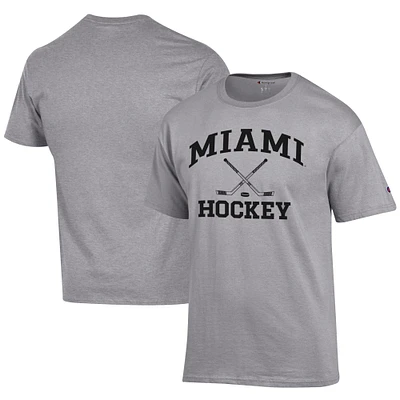 Men's Champion Gray Miami University RedHawks Icon Logo Hockey Jersey T-Shirt