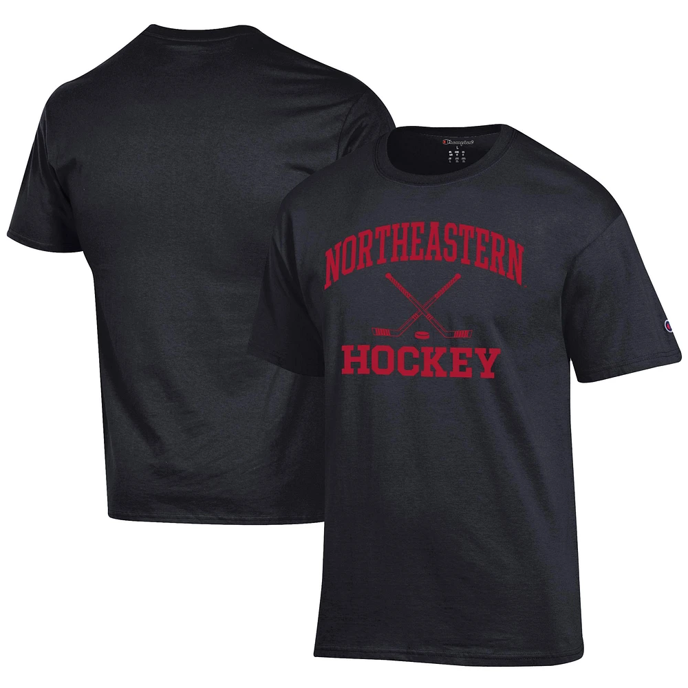 Men's Champion Black Northeastern Huskies Icon Logo Hockey Jersey T-Shirt