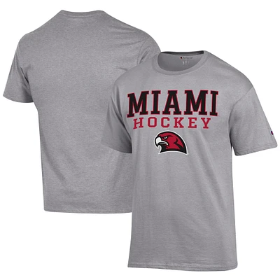 Men's Champion Gray Miami University RedHawks Icon Logo Hockey Jersey T-Shirt