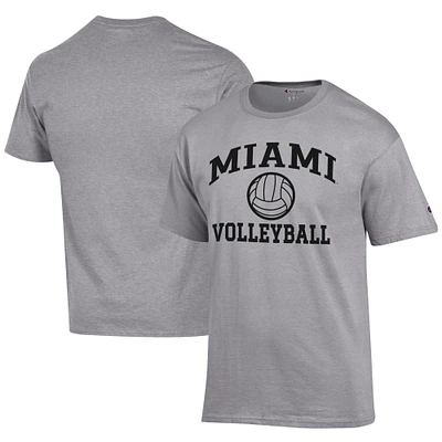 Men's Champion Gray Miami University RedHawks Icon Logo Volleyball Jersey T-Shirt