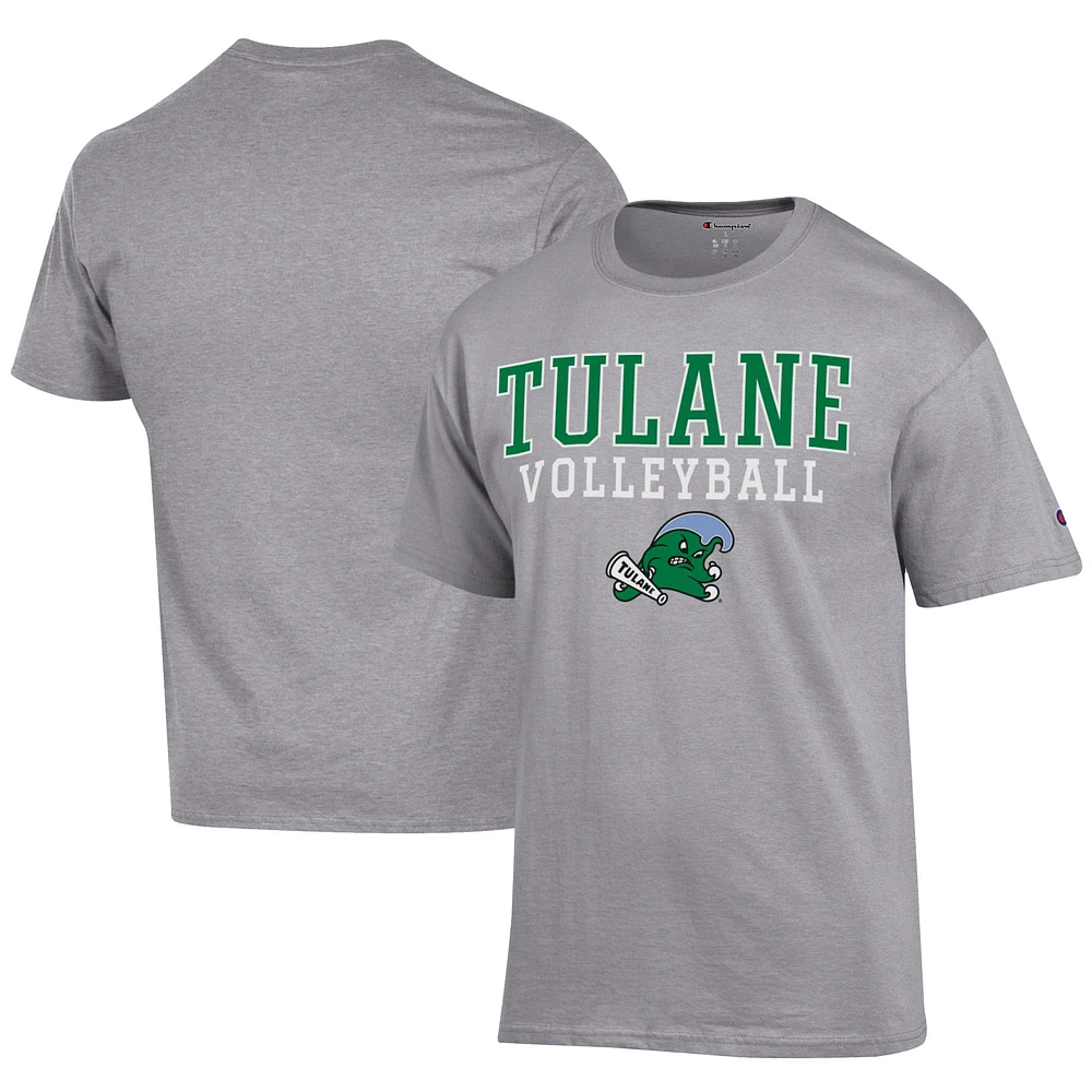 Men's Champion Gray Tulane Green Wave Icon Logo Volleyball Jersey T-Shirt