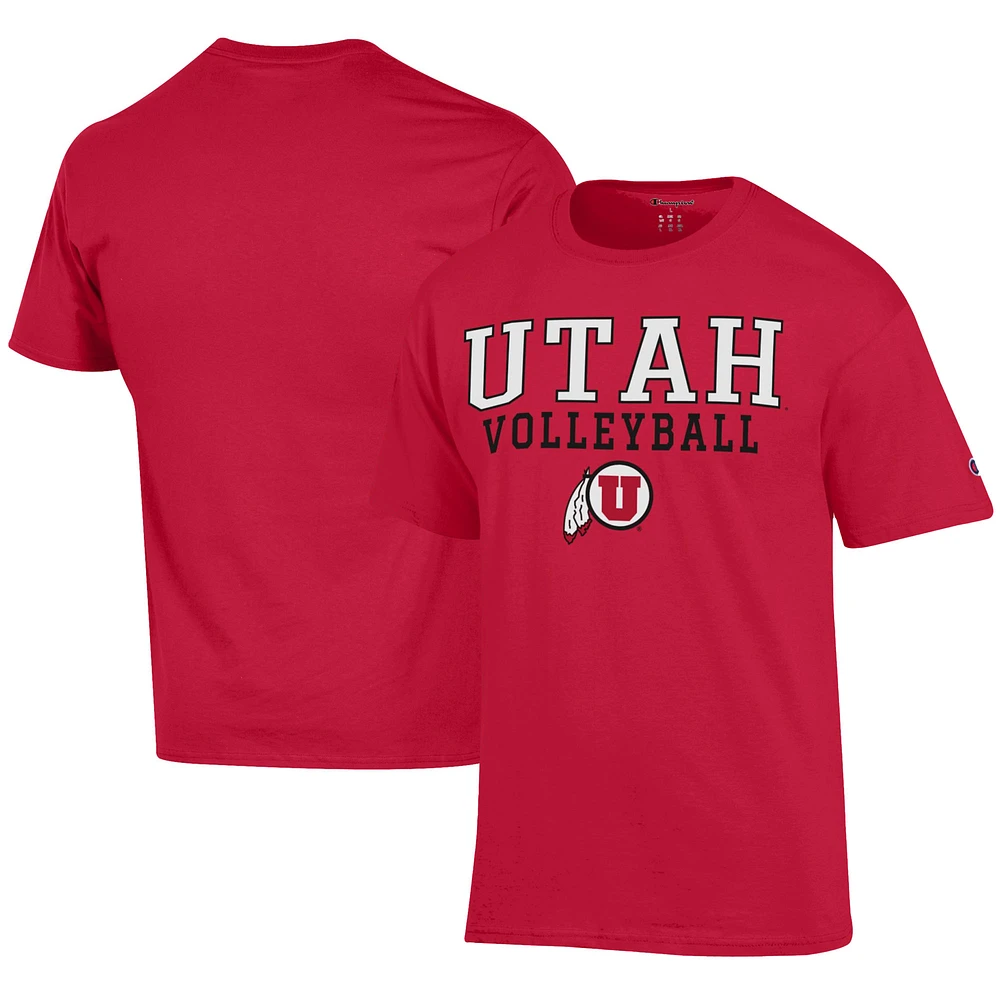 Men's Champion Red Utah Utes Icon Logo Volleyball Jersey T-Shirt
