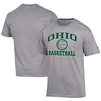 Men's Champion  Gray Ohio Bobcats Icon Logo Basketball Jersey T-Shirt