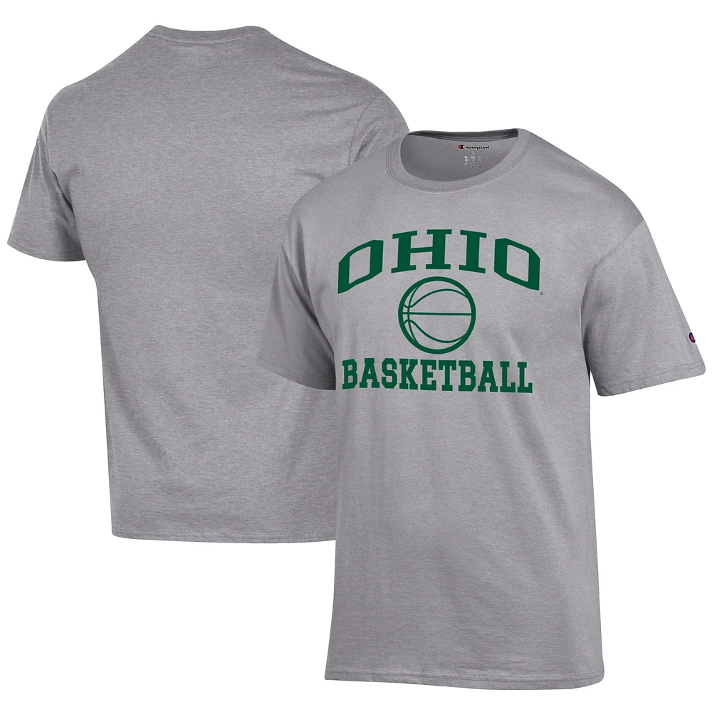 Men's Champion  Gray Ohio Bobcats Icon Logo Basketball Jersey T-Shirt