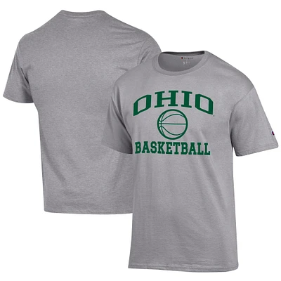 Men's Champion Gray Ohio Bobcats Icon Logo Basketball Jersey T-Shirt