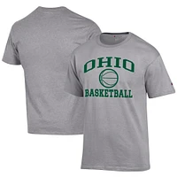 Men's Champion  Gray Ohio Bobcats Icon Logo Basketball Jersey T-Shirt