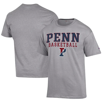 Men's Champion  Gray Pennsylvania Quakers Icon Logo Basketball Jersey T-Shirt
