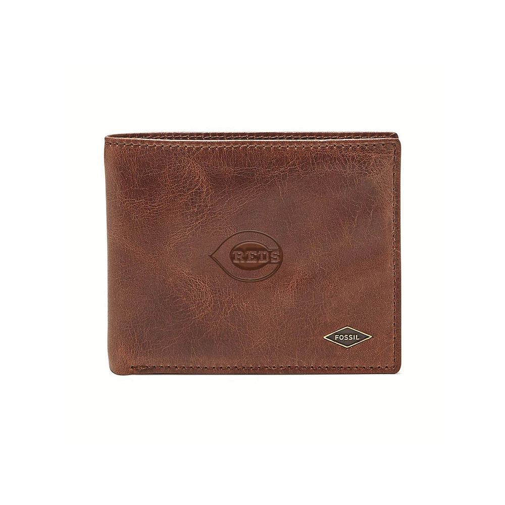 Fossil Brown Cincinnati Reds Ryan RFID Flip ID Bifold