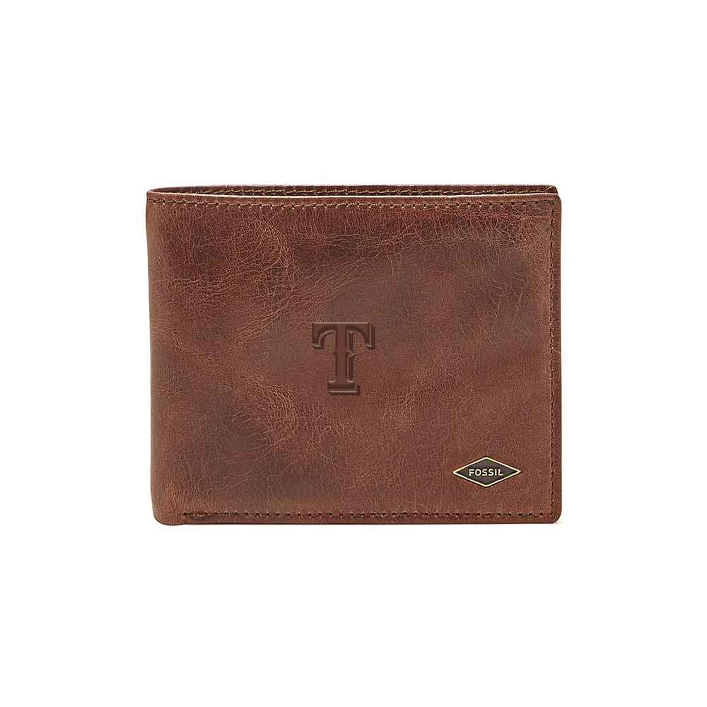 Fossil Brown Texas Rangers Ryan RFID Flip ID Bifold