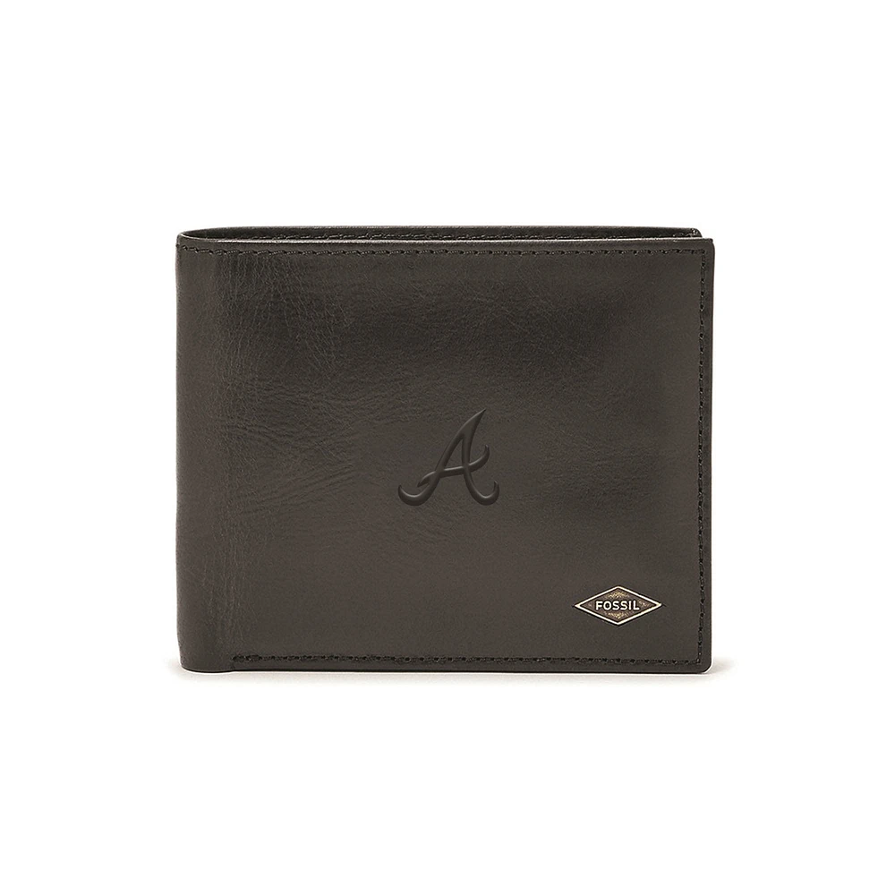 Fossil Black Atlanta Braves Ryan RFID Passcase Wallet