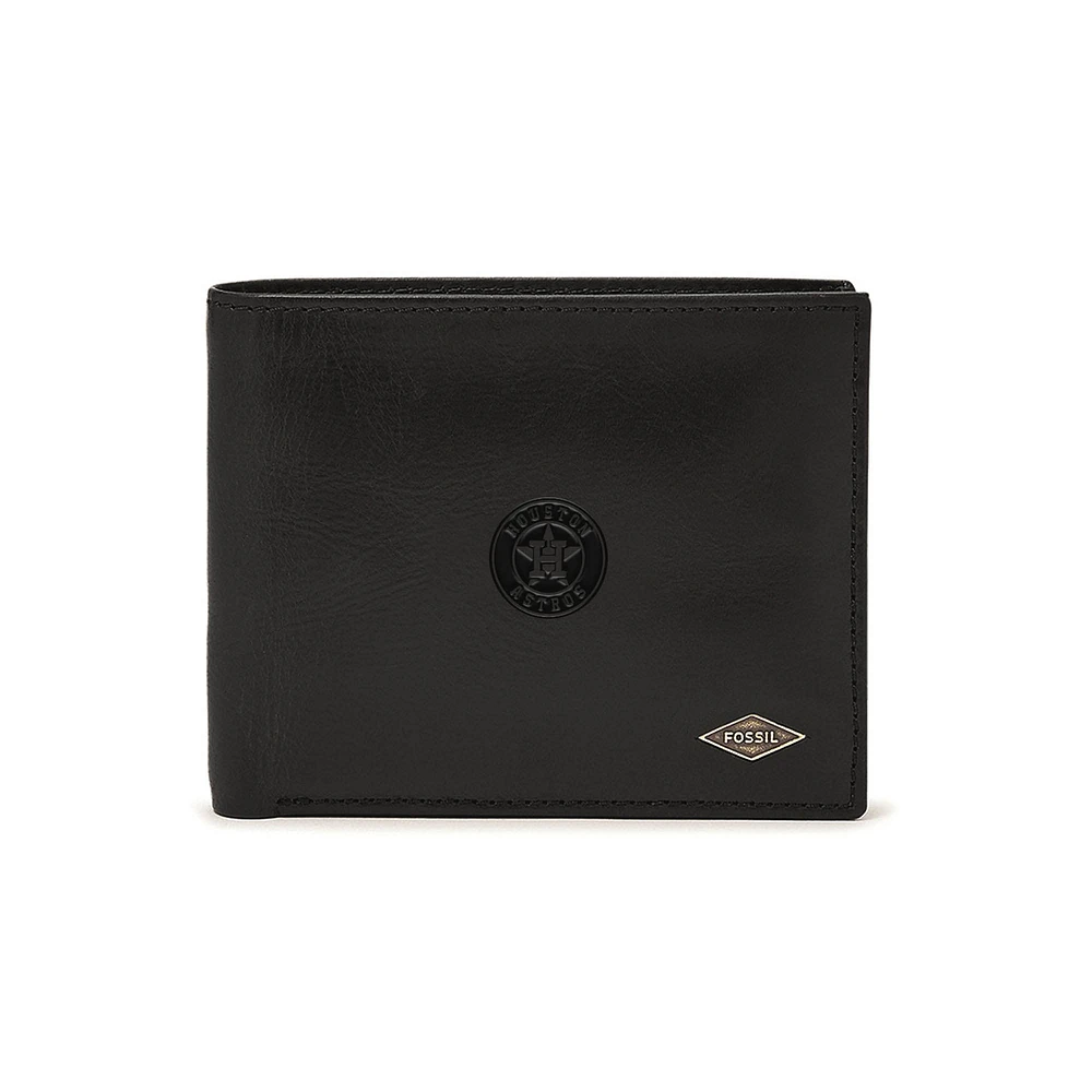 Fossil Black Houston Astros Ryan RFID Passcase Wallet