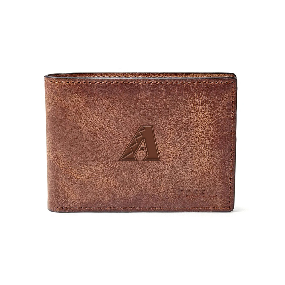 Fossil Brown Arizona Diamondbacks Leather Derrick Front Pocket Bifold Wallet