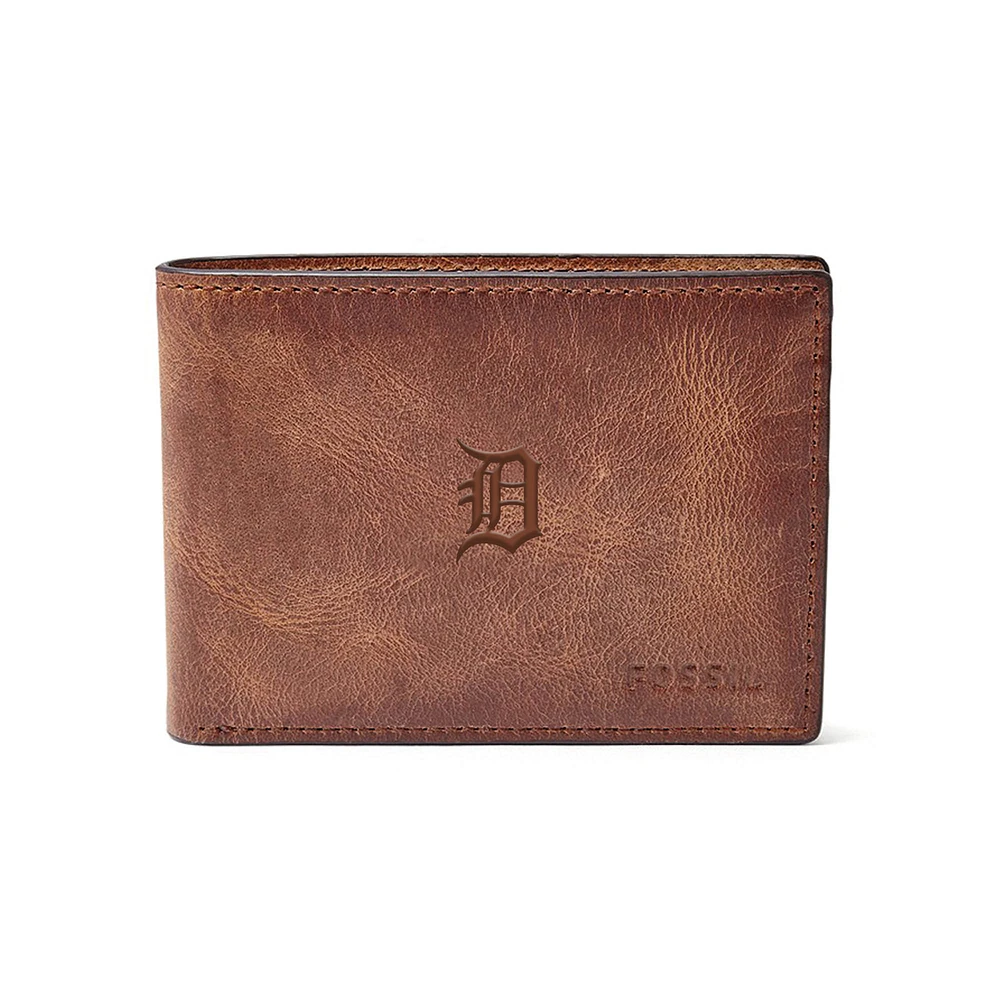 Fossil Brown Detroit Tigers Leather Derrick Front Pocket Bifold Wallet