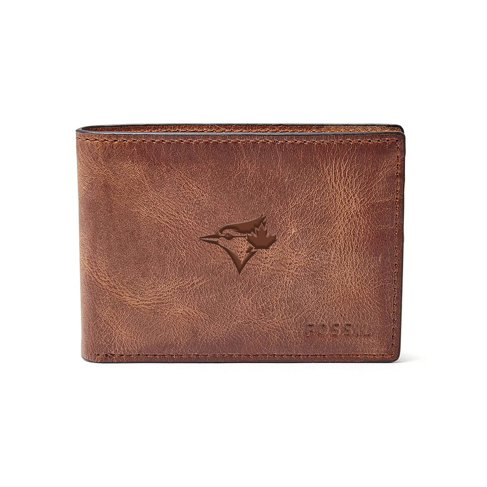 Fossil Brown Toronto Blue Jays Leather Derrick Front Pocket Bifold Wallet