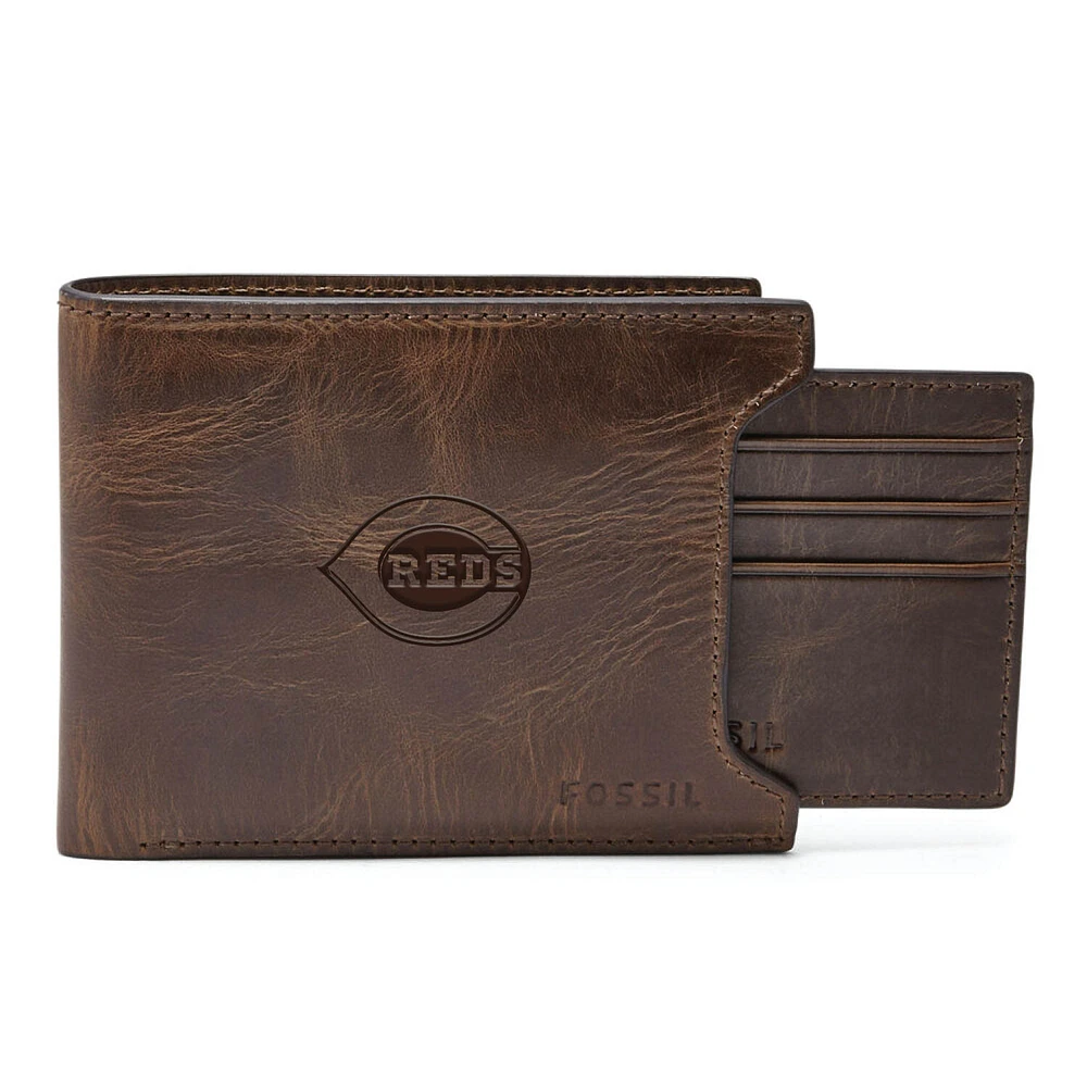 Fossil Brown Cincinnati Reds Derrick Sliding 2-in-1 Wallet