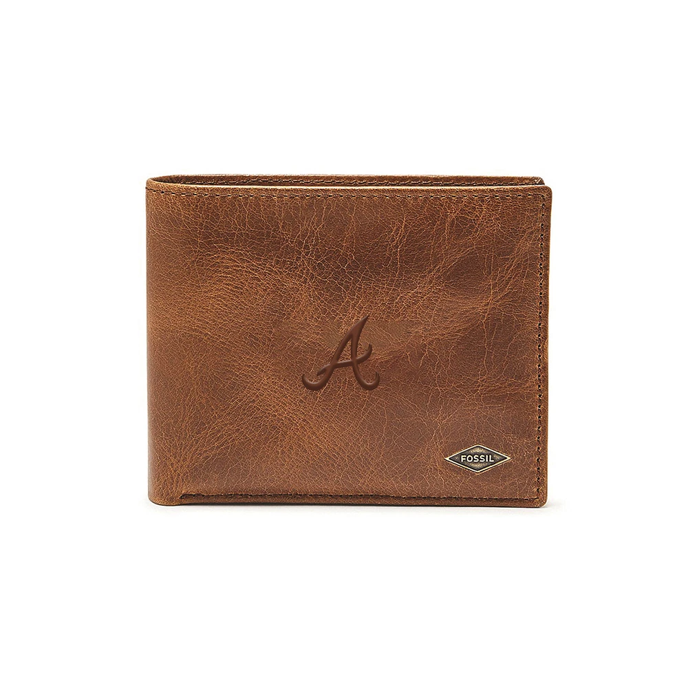Fossil Brown Atlanta Braves Ryan RFID Passcase Wallet