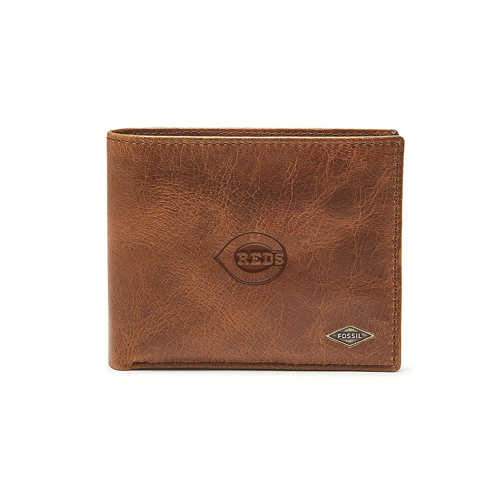 Fossil Brown Cincinnati Reds Ryan RFID Passcase Wallet