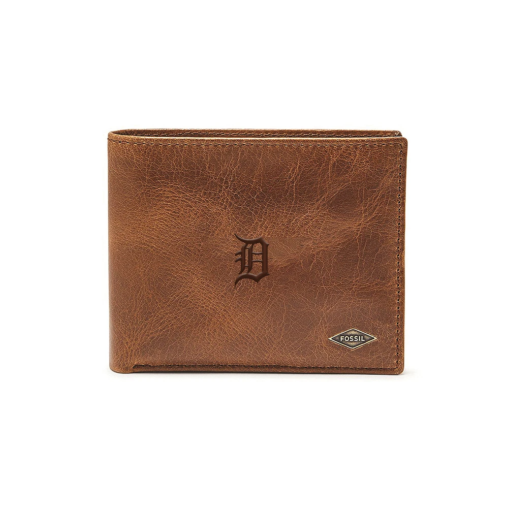 Fossil Brown Detroit Tigers Ryan RFID Passcase Wallet