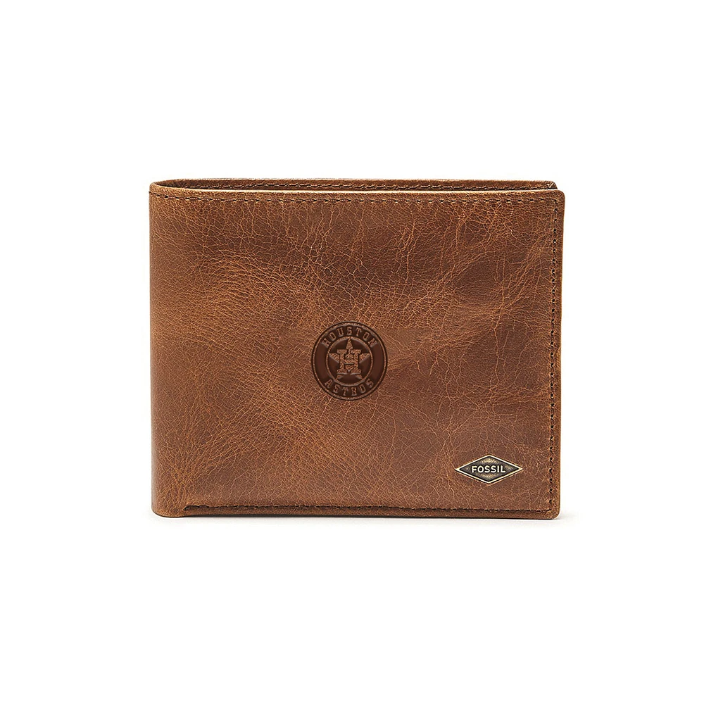 Fossil Brown Houston Astros Ryan RFID Passcase Wallet