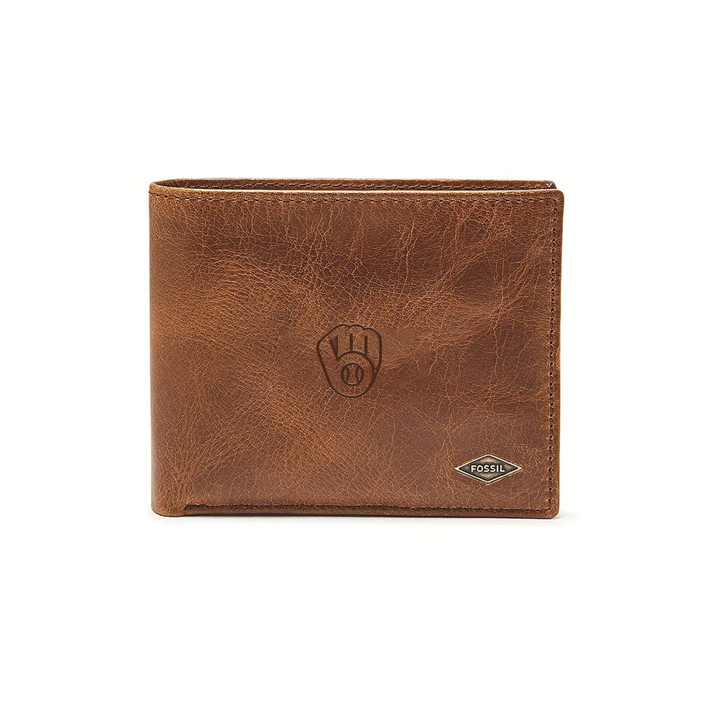 Fossil Brown Milwaukee Brewers Ryan RFID Passcase Wallet
