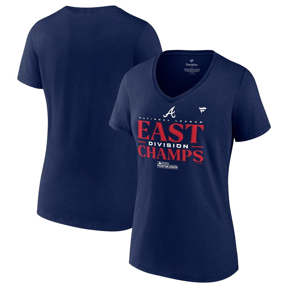 Women's Fanatics Navy Atlanta Braves 2023 NL East Division Champions Locker Room Plus V-Neck T-Shirt