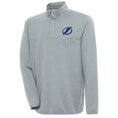 Men's Antigua Gray Tampa Bay Lightning Streamer Quarter-Snap Pullover Jacket
