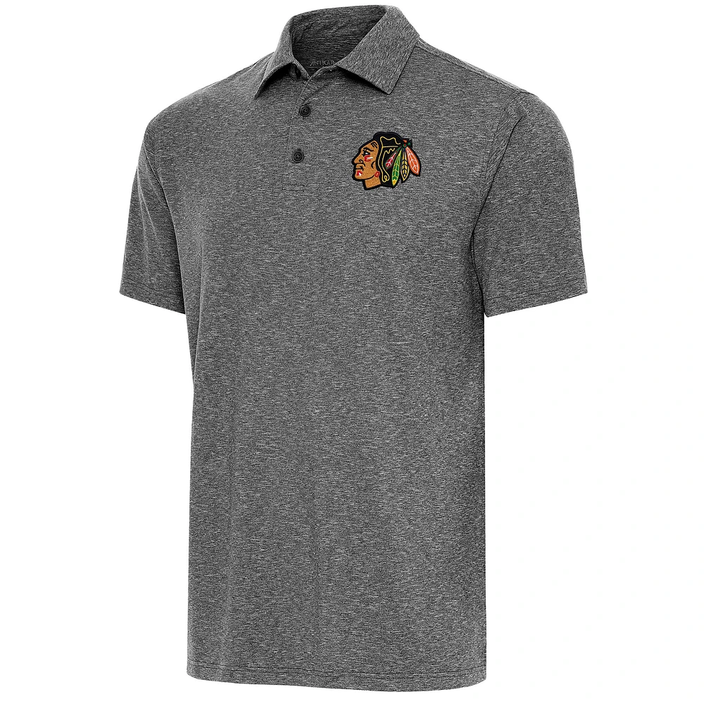 Men's Antigua Heather Black Chicago Blackhawks Par Polo