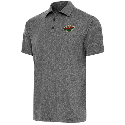 Men's Antigua Heather Black Minnesota Wild Par Polo