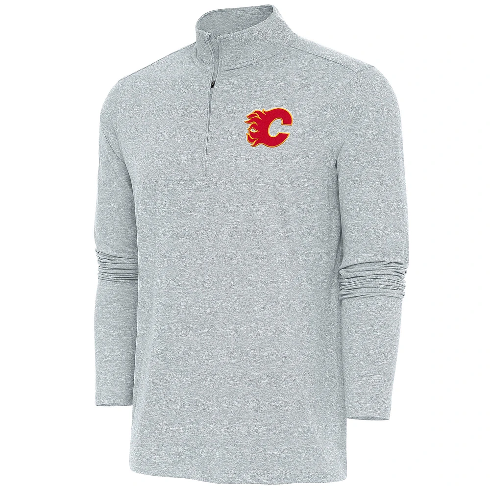 Men's Antigua Heather Calgary Flames Hunk Quarter-Zip Pullover Top