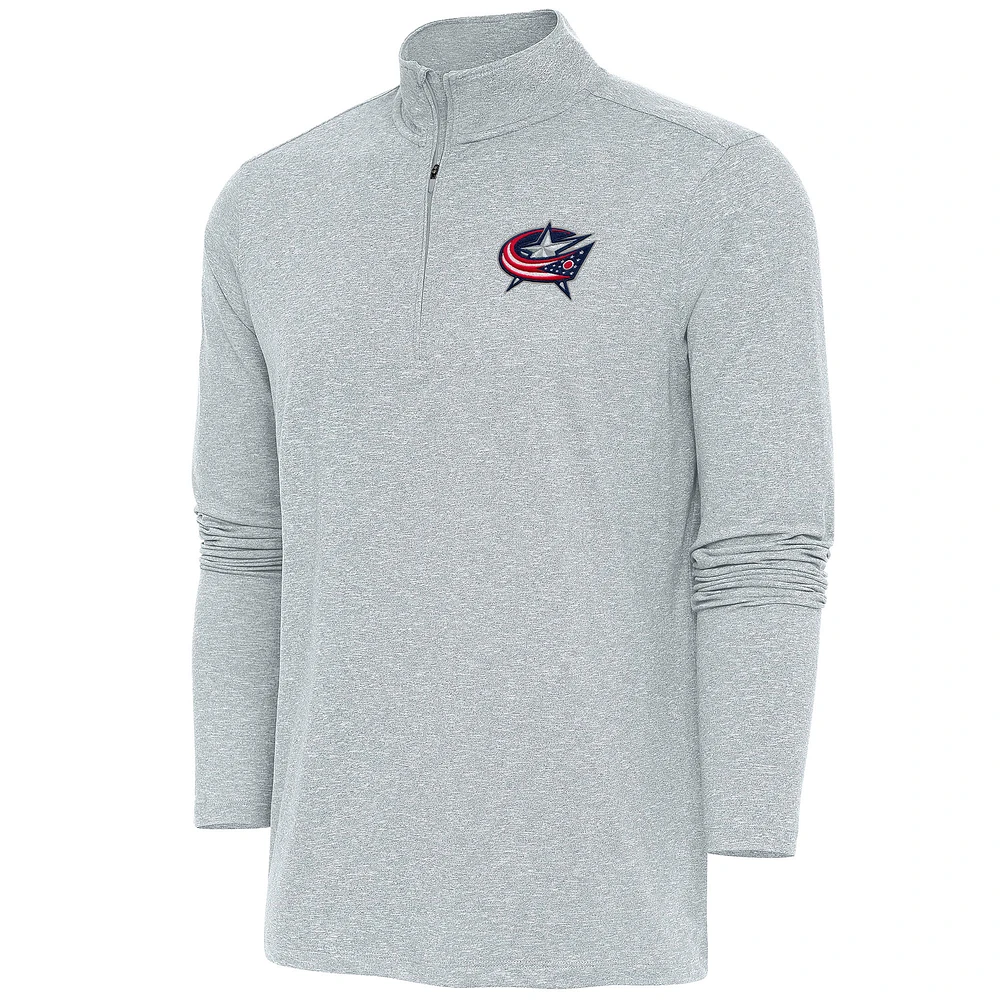 Men's Antigua Heather Columbus Blue Jackets Hunk Quarter-Zip Pullover Top