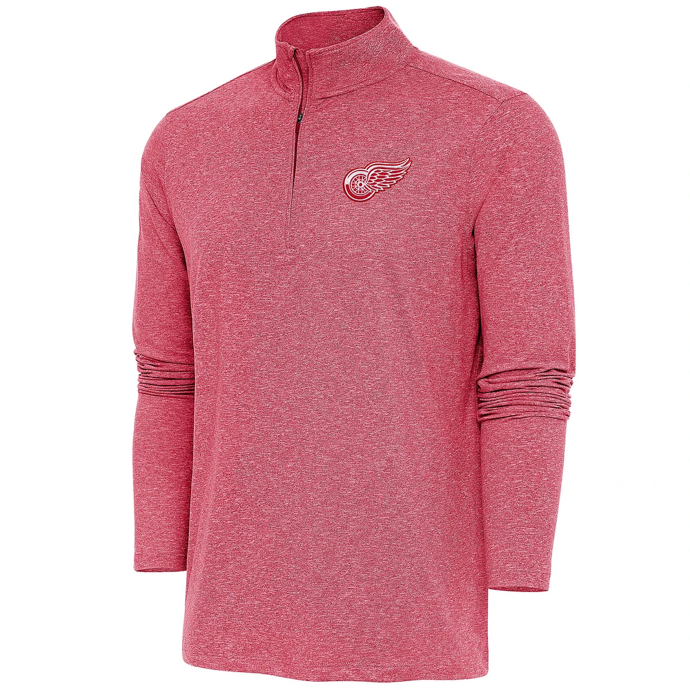 Men's Antigua Heather Red Detroit Wings Hunk Quarter-Zip Pullover Top