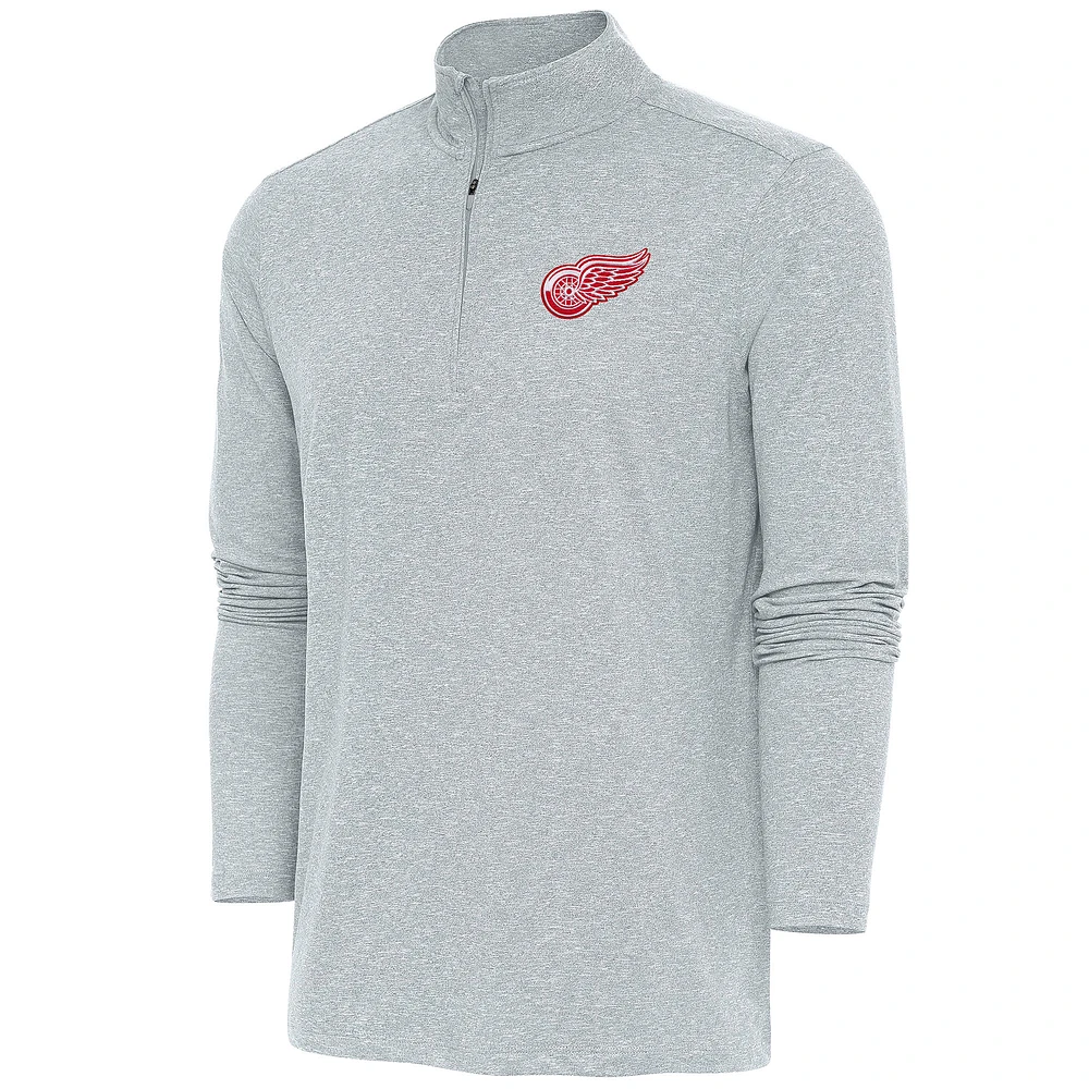 Men's Antigua Heather Gray Detroit Red Wings Hunk Quarter-Zip Pullover Top