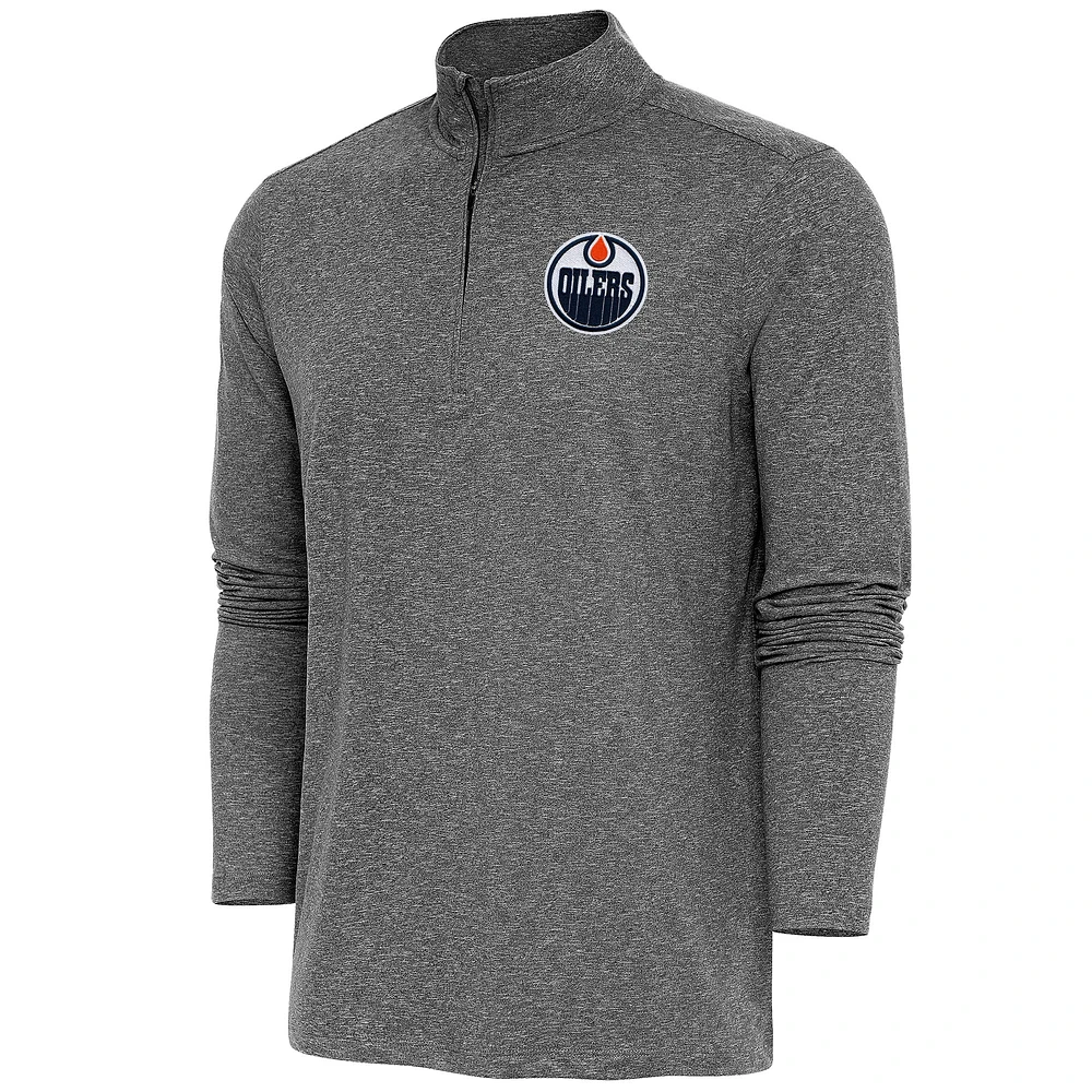 Men's Antigua Heather Black Edmonton Oilers Hunk Quarter-Zip Pullover Top