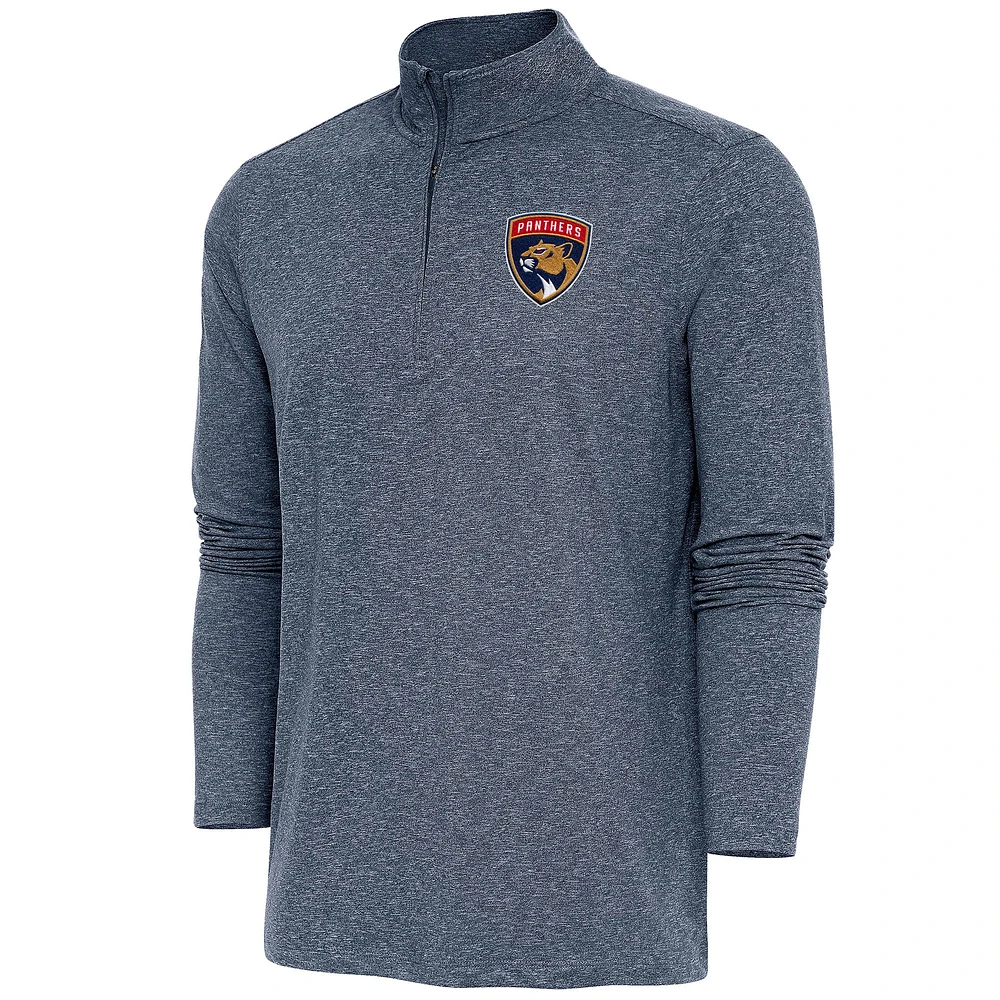 Men's Antigua Heather Navy Florida Panthers Hunk Quarter-Zip Pullover Top